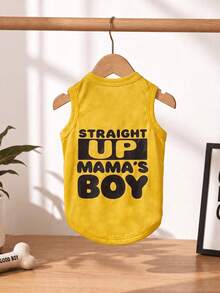 LUCKIE LABO 1件裝 Mama's Boy 字母流行標語圖案寵物背心，物理防跳蚤、減少掉毛、隔熱透氣，適合大型犬、小型犬與貓，室內外皆可用 - 黃色 - 查看 10