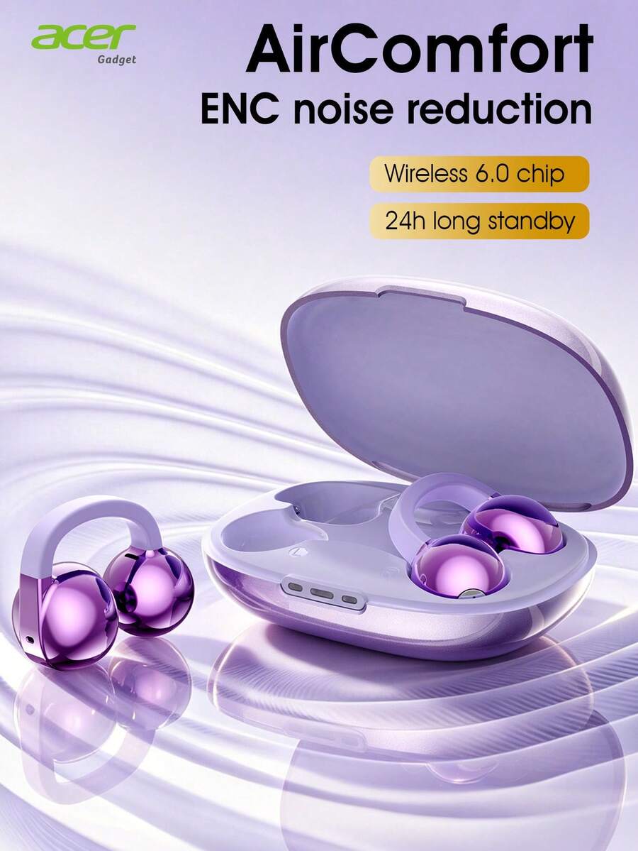Auriculares Bluetooth TWS Acer OHR825 Originales y Auténticos con Clip de Oreja Abierta, 24H de Reproducción, V6.0 de Baja Latencia, Cancelación de Ruido ENC en Llamadas, Sonido HiFi, Ajuste , Carga Rápida Tipo-C - Ver 1