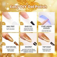 Beetles 6 Colors Cat Eye Gel Polish Set, Fall Retro Honey Gold Glitter, Mustard Yellow Amber Brown Shimmer Magnetic Effects, Soak Off UV LED Nail Art For DIY Manicure - 6色復古蜂蜜金閃粉貓眼 - 查看 9