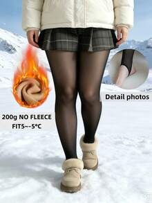 2Pcs 200G Plus Size Women Fleece Lined Pantyhose, Warm Winter Base Layer Tights, Multi‑Purpose Wear For Autumn And Winter Daily Casual Outfits - Black - View 3