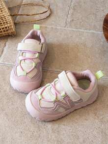 1 Pair Unisex Colorblock Hook & Loop Soft Non-Slip Sole Toddler Sports Shoes, Suitable For All-Season Daily Wear And Outdoor Activities - Pink - View 2