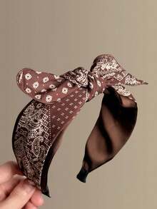 1pc Women New-Style Fashionable French-Style Retro Bow Hairband, Walnut Flower Wide-Edge Hair-Stripping Headband, Versatile Hair Accessory. - Multicolor - View 7