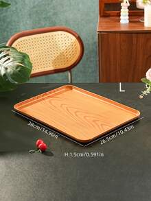 Light Wood Grain Tray, Used For Holding Food, Snacks, Drinks, Breakfast, Coffee, Rectangular Serving Tray, Durable Plastic PP Material - Brown - View 12
