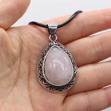 39x27mm Natural Crystal Agate Semi-Precious Stone Teardrop Pendant, Gemstone Inlay Zinc Alloy, Abalone Shell Necklace - Water Drop Natural Stone Pendant - View 8