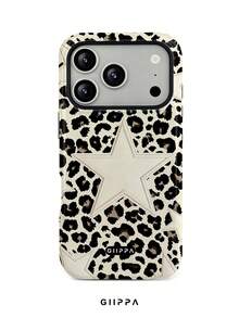 GIIPPA 1pc Leopard Print Base With White Star Pattern Design, Phone 17 Pro Max Phone Case, Compatible With Phone 16 Pro Max, 15 Pro Max, 14 Pro Max, Korean High-End Fashion Fun Phone Case, Compatible With 11/12/13/14/15/16 Pro Max Plus, Elegant Design Suitable For Men And Women, Perfect Gift For Girlfriend On Christmas, Valentine's Day, Easter, Wedding Season And Birthday! - White - View 1