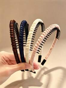 5pcs Women's Fabric Non-Slip Headbands, Solid Color Ruched Hair Ties, Daily Hair Accessories To Tame Flyaways - Multicolor - View 2