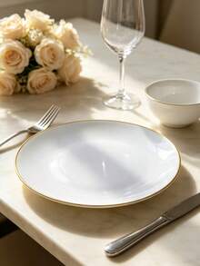 Premium Gold-Rimmed Solid Color Round Plate, Exquisite Minimalist Beveled Design, Suitable For Home Dinner, Afternoon Tea, Dessert And Snack Display, Restaurant Cold Appetizer Decoration, Easily Create Elegant Atmosphere Dining Table - Multicolor - View 4