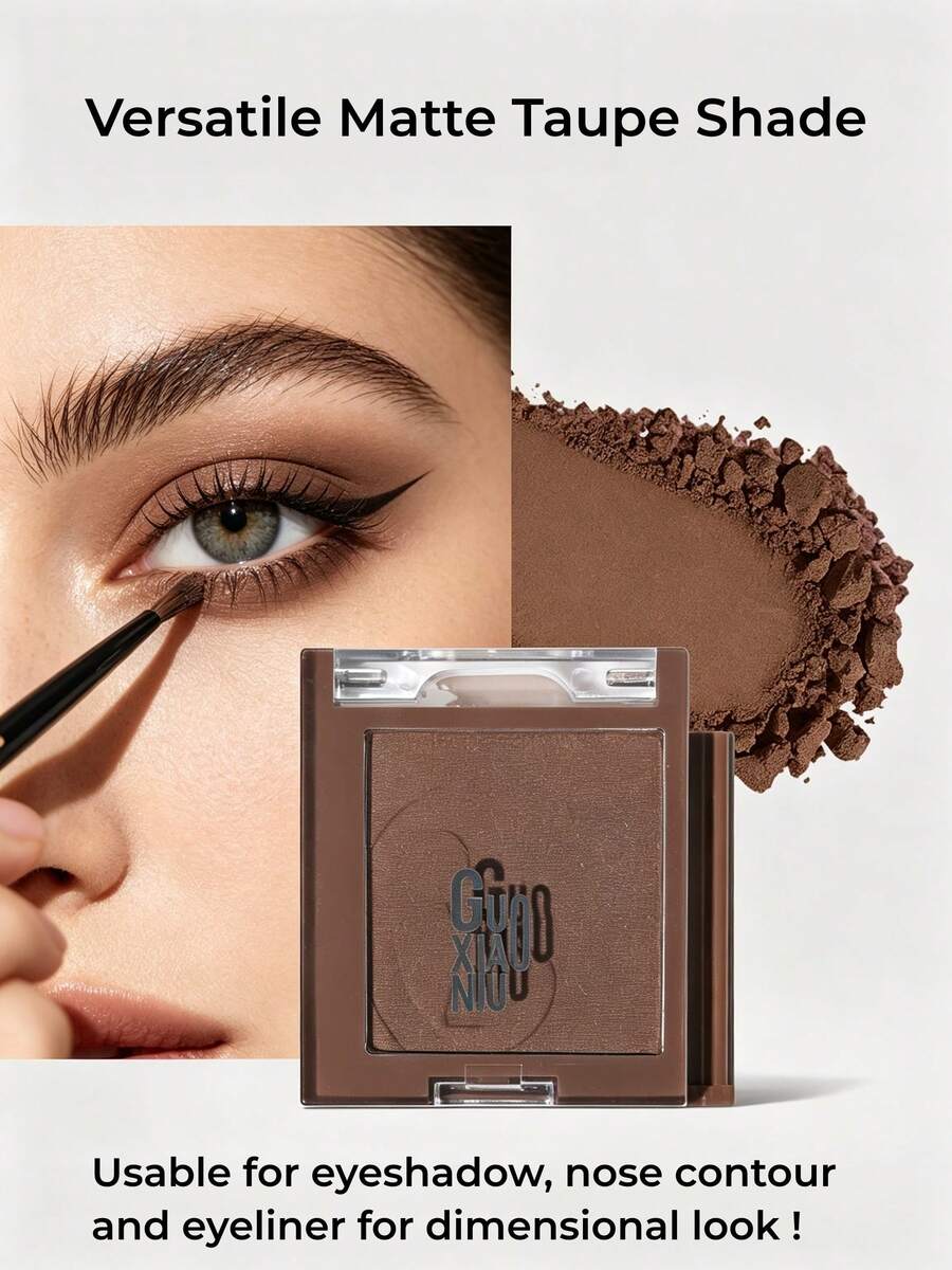 GUOXIAONIU Matte Taupe Monochromatic Eyeshadow Powder, Multi-Use Nose Contour And Soft Eyeliner, Waterproof, Sweat-Resistant, Long-Lasting, Easy To Blend, Suitable For All Skin Tones - #Taupe - View 1