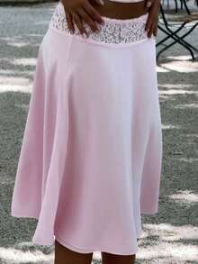 Floral Print Elegant Lace Patchwork 2 Pieces Set, Wedding Pink Summer - Pink - View 11