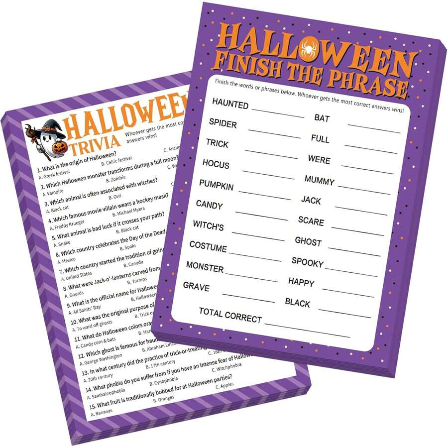 20 Person Adult Halloween Party Game For Home Office Large Group | Trivia, Complete Phrases With Answer Key (Halloween Q&A) - View 1
