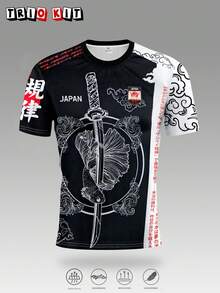 Japanese Samurai Men's & Youth T-Shirt, Samurai Sword Graphic Design Comfortable Top, Competition, Daily Wear, Gift, Football Sports Black Fall - Black - View 1