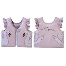 1pc Toddler Girls Cute Cartoon Swan Print Ruffle Trim Front Zipper Buoyancy Swim Vest, Children Swimming Training Floating Jacket Beach Pool Water Buoyancy Vest - Multicolor - View 15