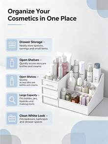 Kotak Penyimpanan Makeup Multi-Kompartemen dengan Laci, Organizer Makeup Meja, Organizer Alat Tulis Kantor, Rak Penyimpanan Bergaya Laci, Kotak Penyimpanan Kosmetik Meja yang Cocok untuk Perawatan Kulit, Lipstik, Meja Rias, Kamar Mandi, dan Menghemat Ruang di Atas Meja - MultiWarna - View 5