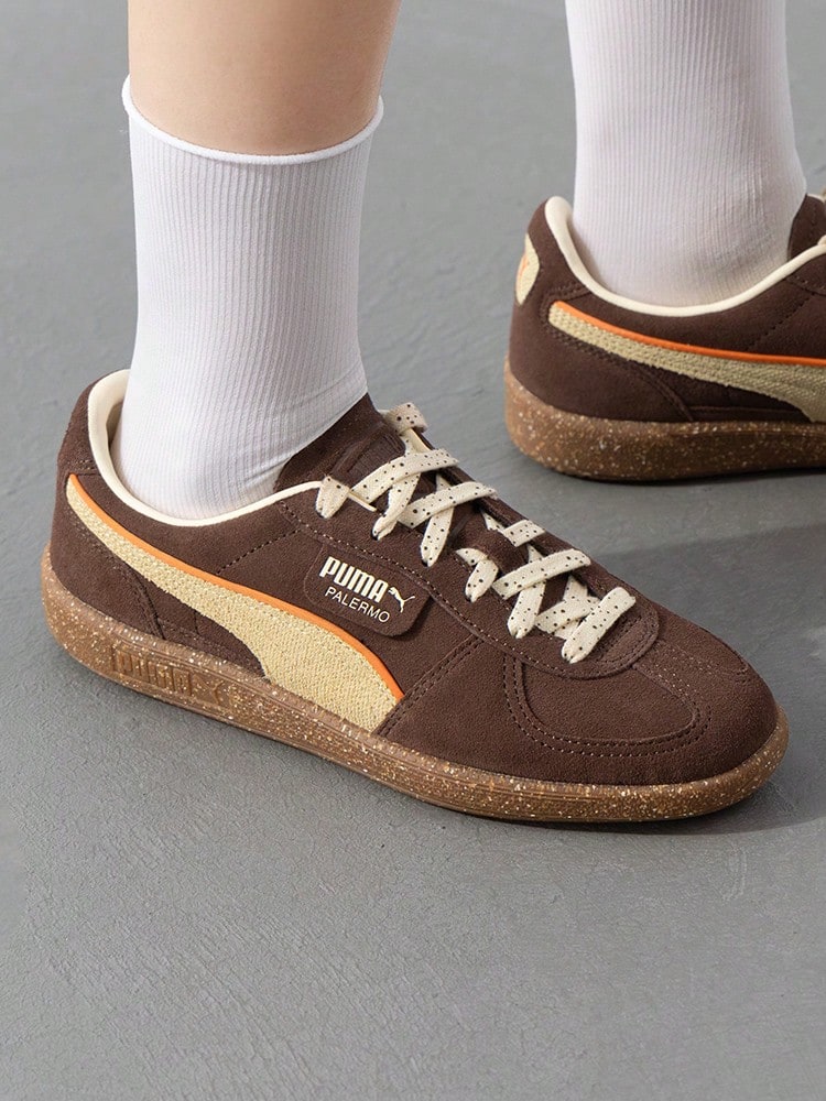 Puma 男女款復古經典訓練鞋運動鞋 Palermo Cannoli 系列,輕量極簡舒適透氣運動休閒鞋 398382-02 - 咖啡棕色-奶油香草色-樹膠色 - 查看 1