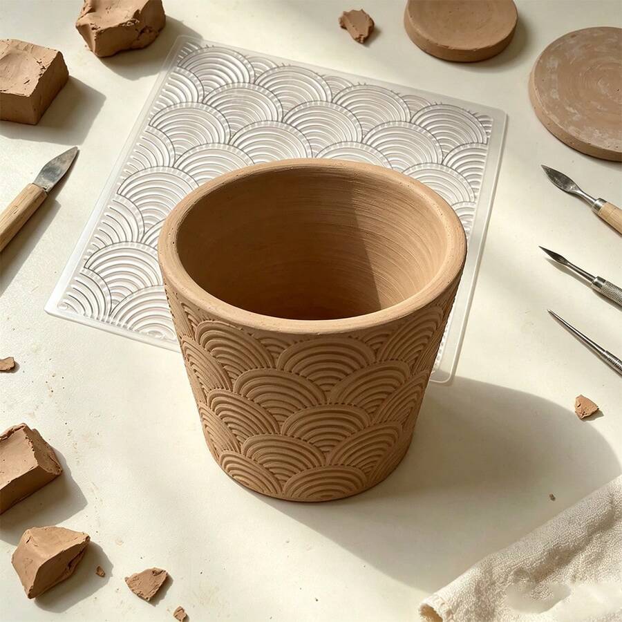 Creative Wavy Embossed Texture Stamp Ceramic Cup Jar Plate DIY Making Tool Art Soft Clay Sculpture Creative Gift Making Embossed Pattern Press Mold Reusable