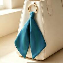 1pc Satin Striped Blue Fabric Keychain Bag Charm Solid Color Casual Zinc Alloy - Teal Blue - View 4
