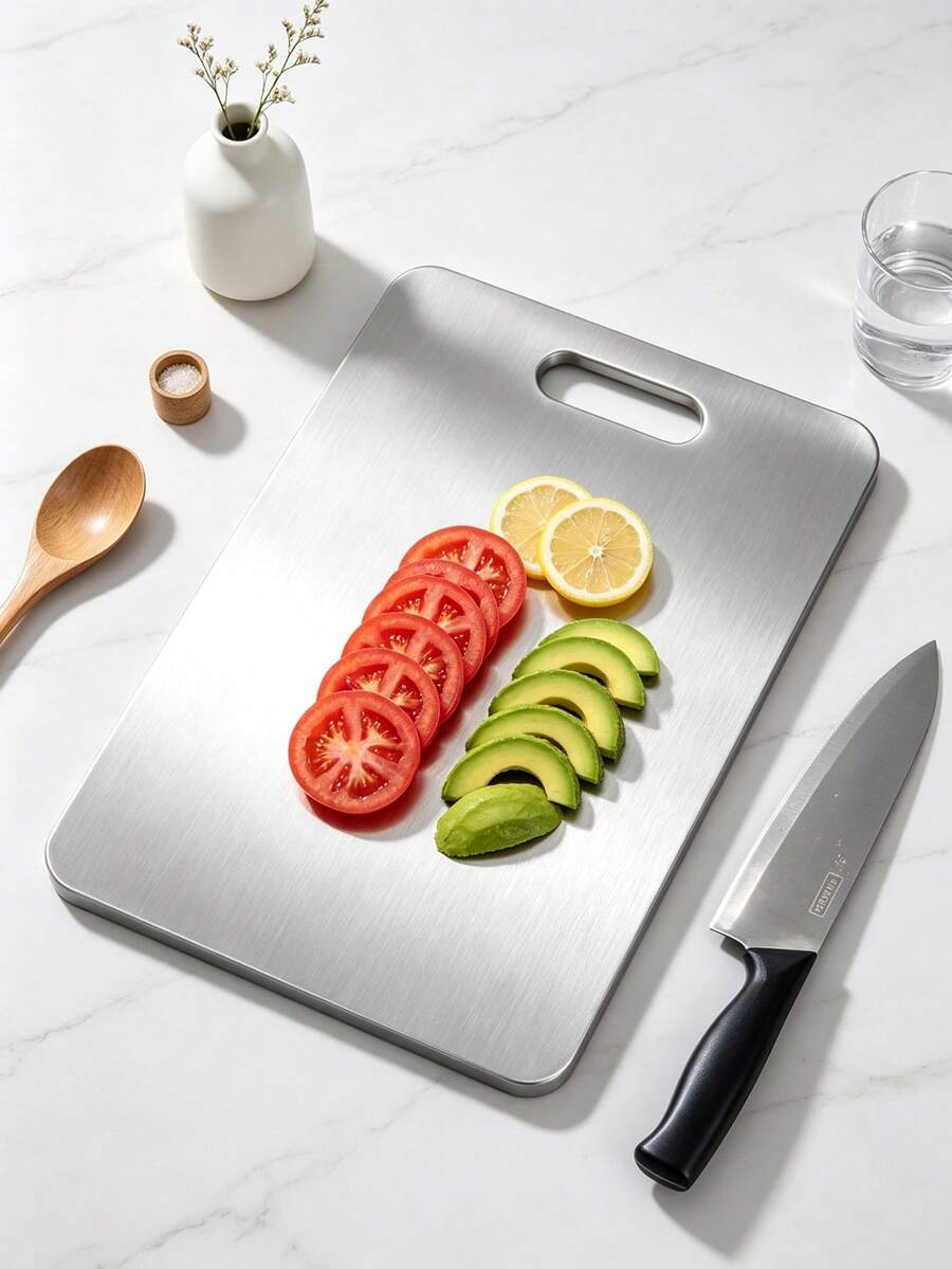 3pcs/1pc Stainless Steel Cutting Board - Kitchen Cutting Board, Durable Mold-Resistant Butcher Block Rolling Surface, Suitable For Home Cooks And Cooking Enthusiasts, Used For Cutting Meat, Bread Board, Vegetable And Fruit Board, Cutting Board For Home Dorm, Kitchen Gadget, Perfect For Slicing And Displaying Food, Essential For Country Kitchen, Great Gift For Holidays, Outdoor Camping, Christmas, Back To School - Silver - View 1
