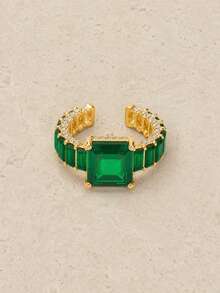 A Luxury Charming Elegant Gold-Colored Open Ring, Suitable For Women As Date Commitment Or Engagement Jewelry - Green - View 5
