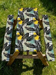 3 Pieces Picnic Tablecloth Set With Bench Cover, Elastic Edge Design, Leaf Pattern With Minimalist Geometric Pattern, Washable Rectangular Tablecloth, Suitable For Wedding, Camping, Picnic, Garden Party And Other Occasions, Practical Essential - D - View 6