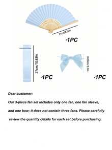 Elegant Folding Fan Set, Includes Bow Tie And Gift Bag, Bride's Bamboo Hand-Held Folding Fan, Suitable As Bridesmaid Gift And Wedding Decor, Perfect For Parties, Events, And Summer Accessory - Baby Blue - View 7