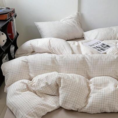 2026 NEW Fashion Gingham Duvet Cover Queen 3-Piece Bedding Set For Girls/Boys, No Insert |   Double Gauze Cotton, Soft Breathable All Season, Multicolor Fine Line Grid Print, For Family & Student Bedroom Decor