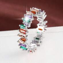 1pc Geometric Asymmetric Design Cubic Zirconia Inlaid Women's Ring Casual Gift - Multicolor - View 12