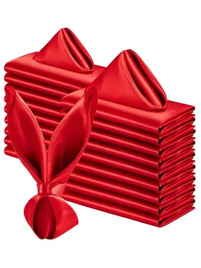 6pcs/12pcs/24pcs Red Square Soft Satin Napkins, Shiny Silk Napkins, Suitable For Hotel, Party, Event, Wedding, Christmas Table Decoration
