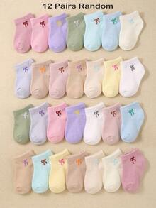 24/12 Pairs Random Toddler Ankle Socks, With Sweet Bow Pattern, Macaron Mult, Bows For Girls, Newborn Essential, Halloween Toddler Girl, Baby Shower - Multicolor - View 6
