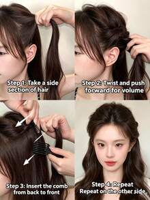 4pcs Women's Latest High-Top Volumizing Bow Rhinestone Seamless Invisible Backcomb Hair Clips, Side Hair Taming Volumizing Tool Small Backcomb Hair Clips For Bangs, Hair Styling Volumizing Top Clips, Makeup Positioning, Beach Vacation, Face-Slimming, Princess Gift Hair Accessories - Multicolor - View 3