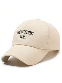 1pc Solid Color NEWYORK Embroidered Adjustable Baseball Cap, Spring/Autumn Travel Sun Protection Casual Hat - Multicolor - View 10