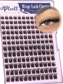 Manga Style Slim Curly Eyelash Clusters, Pointed Natural Fluffy Soft Extended Eyelashes, 10-16mm Mixed Lightweight DIY Cluster Lashes, Suitable For Daily Wear And Cat Eye Makeup - D - View 1