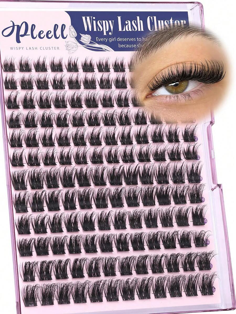 Manga Style Slim Curly Eyelash Clusters, Pointed Natural Fluffy Soft Extended Eyelashes, 10-16mm Mixed Lightweight DIY Cluster Lashes, Suitable For Daily Wear And Cat Eye Makeup - D - View 1