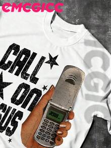 EMCGICC Jesus Shirt,CALL ON JESUS,Y2k Graphic T-Shirt Men's Summer Short Sleeved Cotton Casual Outdoor Street,God Shirts,Surprise Gift,Graphic Tees Men - 白色 - 查看 2