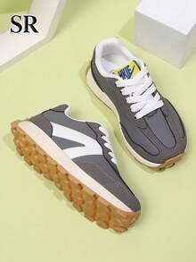 1 Pair Fashion Colorblock Sneakers, Suitable For 8-12 Years Old Girls, Perfect For Shopping, Park, Party And Casual Everyday Wear - Grey - View 4