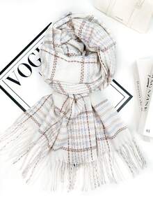 1pc Universal Multicolor Plaid New Style Versatile Casual Scarf Suitable For Autumn/Winter Use - White Dashed Grid - View 5