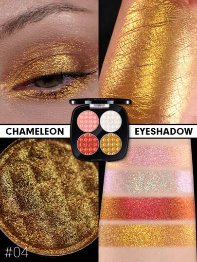 CHARMACY Long-Lasting Chameleon Eyeshadow Palette 1pc 4-Color High-Pigment Glitter Y2K Diamond Texture Square Case Multi-Reflective Sparkle Waterproof Eye Cosmetics For Party Women