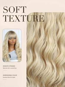 22 Inch Ombre Long Curly Wigs With Bangs Wigs Nature And Soft Synthetic Fiber Replacement Wigs For Women For Daily Party Use - 漸層 - 查看 6