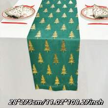1pc 28*182/275cm Red Christmas Tablecloth With Snowflake, Christmas Tree And Deer Horn Pattern, Desktop Decoration For Home, Kitchen, Dining Room, Christmas - Christmas Tree - View 7