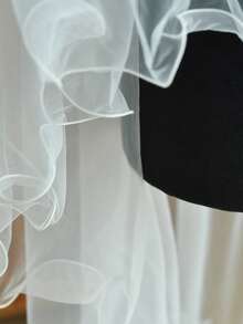 1pc White Sheer Soft Mesh Bridal Cape Shawl, Beach Vacation Outerwear Cover-Up, Wedding Evening Gown Accessory - White - View 4