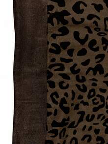 Plus Size Women's Leopard Print Half-Zip Sweatshirt, Fashionable Long Sleeve Collared Sweatshirt, Autumn Outfit Choice Casual - Brown - View 6