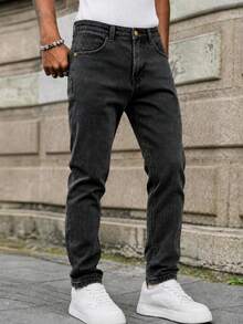 Jeans de mezclilla casuales y versátiles para ir al trabajo con bolsillos para hombres - Gris - Ver 1