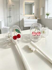 1pc Half Cherry Pattern Toothbrush Holder - Transparent Dust-Proof Toothbrush Cover, Bathroom Accessory, Perfect Protection For Women And Girls' Travel Toothbrushes, Portable Snap-Lock Toothbrush Storage Case, Fits Most Manual/Electric Toothbrushes, Dust-Proof Protective Cover, Suitable For Home And Travel, Family Gift, Back To School Gift, Travel Supplies - Multiple Styles - View 5