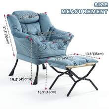 Lazy Chair, Comfy Chairs With Foldable Footstool And A Side Pocket, Simple Style Small Chairs For Bedroom Living Room Balcony - 藍色 - 查看 5