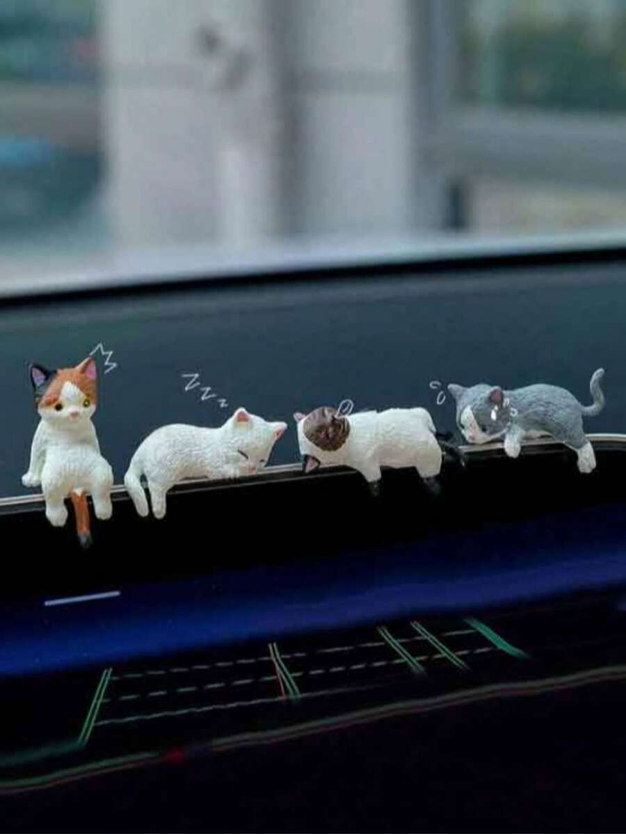 Super Cute Sleepy Cat Car Dashboard Ornament Screen Decoration Mini Figurine Resin Cartoon Decor For Car Center Console Display Screen Computer Desktop Office Supplies Home Decor - Ornament - View 1