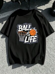 Men's Basketball T-Shirt With Graphic Print. Quality Fabric, Comfortable And Relaxed Fit, Casual, With A Bold Print. - Black - View 2