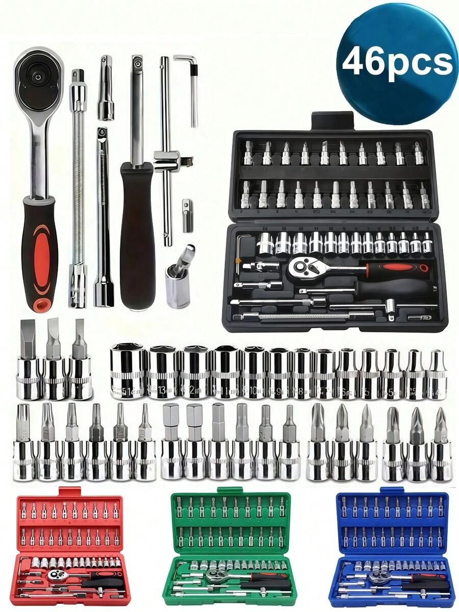 1 Set 46pcs Multi-Function Repair Tools Suitable For Outdoor Emergency Repair Toolbox, Also Suitable For Car, Bicycle And Motorcycle Maintenance Work. Professional Grade Hand Tools Suitable For Car Repair And DIY Use Suitable For Outdoor, Camping, Beach, Travel, Lighting, Tent