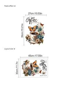1pc Vintage Floral Butterfly Coffee Cup "IT'S COFFEE O'CLOCK" Wall Decor Sticker, Cozy Coffee Corner Atmosphere For Living Room And Dining Room - 1PC - View 6