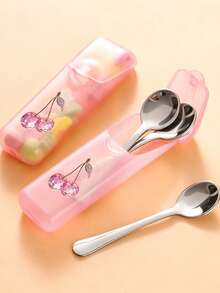 Cartoon Sweet Pink Cherry Print Storage Box, Portable Toothpick Storage Box, Multi-Functional Floss Toothpick Organizer Travel Pill Box, Multi-Functional Toothpick Box, Portable Floss Box, Cute Fruit Pattern Design, Leak-Proof Lid, Suitable For Travel, Vacation, Back To School, Dorm, Gift For Her, Teacher's Day Gift, Mother's Day Gift, Back To School Season, Christmas - Multicolor - View 5