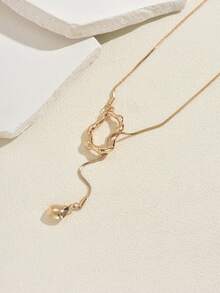 1pc Asymmetrical Geometric Metal Pendant Tassel Necklace, Women Long Sweater Chain, Minimalist New Style Adjustable Length - Gold - View 2