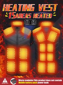 Men's Warm Vest Winter Outdoor Fleece High Neck Vest, Dual Switch 15 Heating Areas (Without Power Supply) - Black - View 2